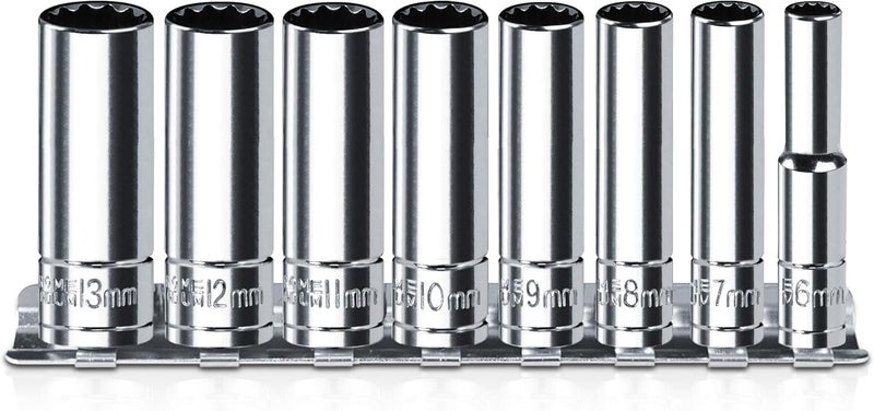 pgroup 1/4 Inch Drive Socket Set - 8 Piece Metric 12-Point Deep Socket Set (6mm, 7mm, 8mm, 9mm, 10mm, 11mm, 12mm, 13mm)- Chrome Vanadium Steel with Sturdy Holder - 50BV30 - Image 1